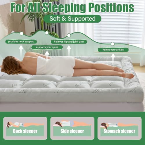 WhatsBedding Bamboo 5 Inch Memory Foam Mattress Topper Queen - Cooling & Supportive
