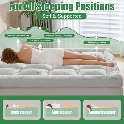 WhatsBedding Bamboo 5 Inch Memory Foam Mattress Topper Queen - Cooling & Supportive
