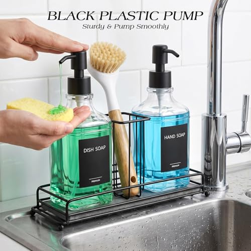 Walkinstin Clear Glass Kitchen Soap Dispenser Set with Pump & Sponge Holder - 17 fl oz