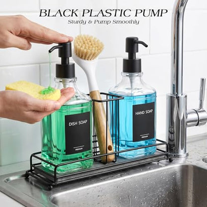 Walkinstin Clear Glass Kitchen Soap Dispenser Set with Pump & Sponge Holder - 17 fl oz