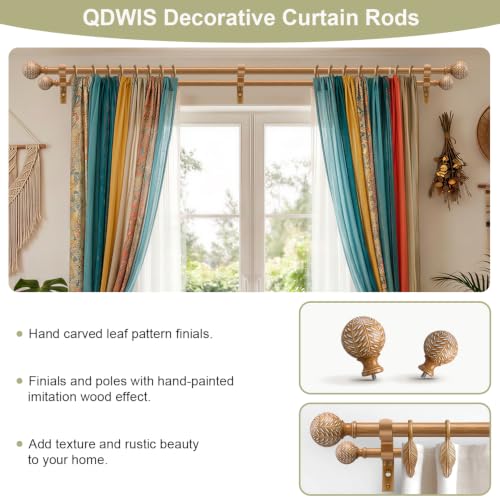 Wood Heavy Duty Double Curtain Rod 72-144 Inch Adjustable 1 Inch Diameter - Faux Wood Grain Finish - Bohemian Style
