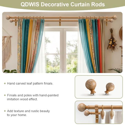 Wood Heavy Duty Double Curtain Rod 72-144 Inch Adjustable 1 Inch Diameter - Faux Wood Grain Finish - Bohemian Style