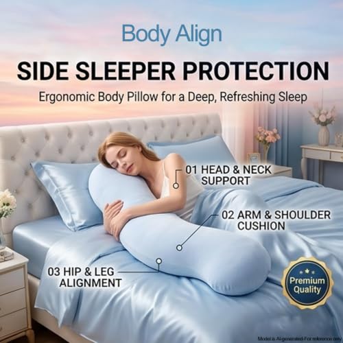 Body Align Cooling Body Pillow for Side Sleepers Blue - Removable Washable Cover