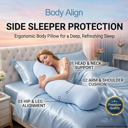 Body Align Cooling Body Pillow for Side Sleepers Blue - Removable Washable Cover