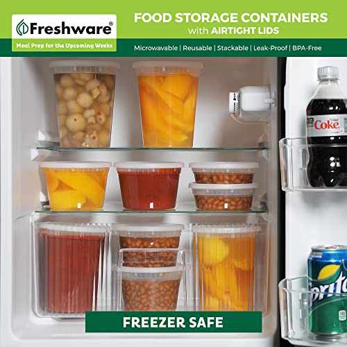 Freshware 48 Pack of 16 and 32 oz, 24 sets each size Food Storage Containers with Lids, Plastic Deli Containers, Meal Prep Containers, Microwave and Freezer Safe, Stackable, Leakproof, BPA Free, Clear