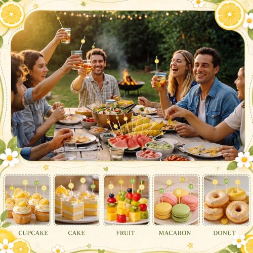 150 Lemon Cocktail Picks Bulk 4.7 Inch Bamboo Toothpicks for Appetizers & Drinks