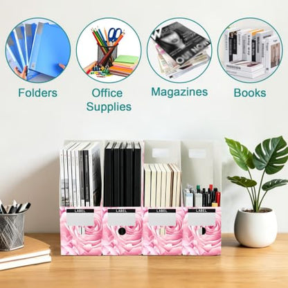 Pack of 3 Pink Rose Peony Magazine File Holders Water-Resistant PP Office Organizer