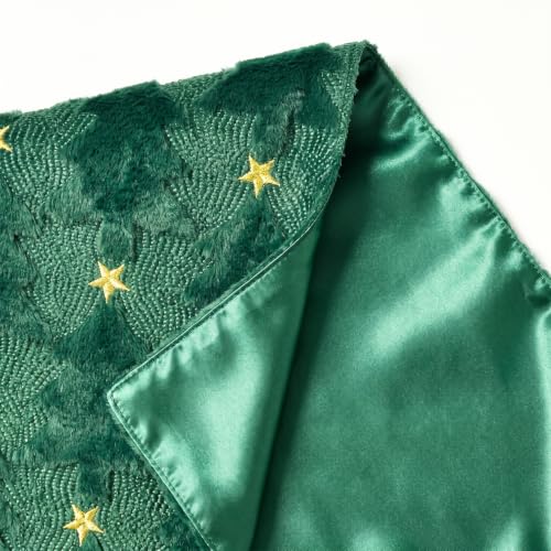 Christmas Table Runner 13x60 Inch Green Plush Faux Fur Jacquard Holiday Decor - Green & Gold Variation