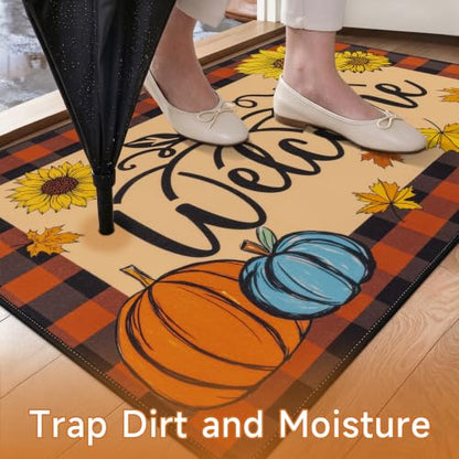 Fall Pumpkin Entryway Mat 32x48 Inch Front Door Decor - Plain Pumpkin Variation