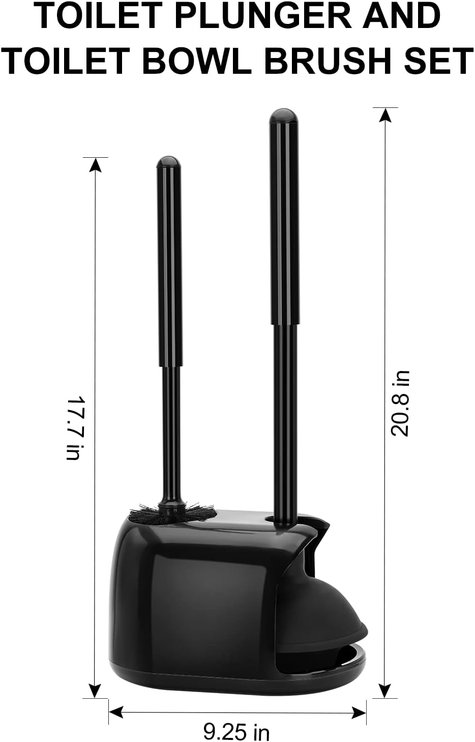 SetSail Toilet Brush and Plunger Set - Heavy Duty Bathroom Cleaning Tools | Black Semi-Hidden Design
