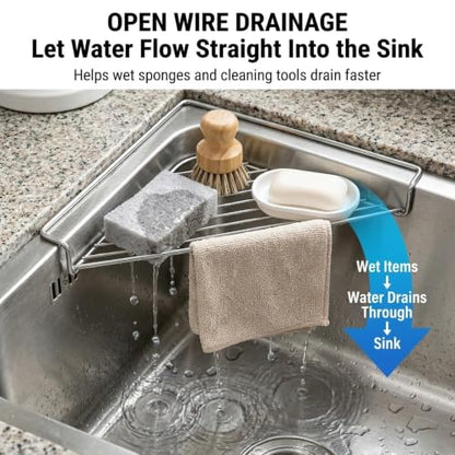 1pc Stainless Steel Corner Sink Shelf with Triangular Wire Rack – Kitchen Organizer