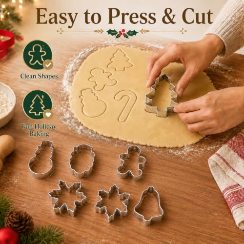 Christmas Cookie Cutter Set 12 Stainless Steel Holiday Baking Molds - Santa Snowman Tree