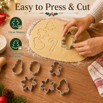 Christmas Cookie Cutter Set 12 Stainless Steel Holiday Baking Molds - Santa Snowman Tree