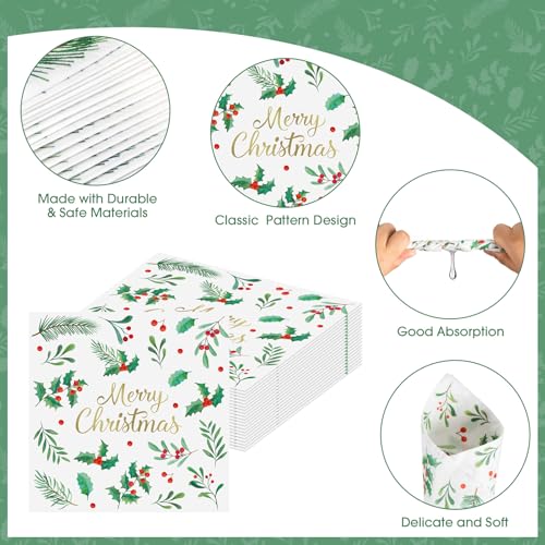 Christmas Paper Napkins 40 Pcs - 13 Inch Holiday Cocktail Dinnerware Set