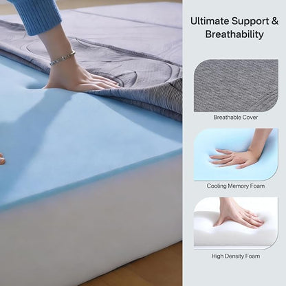 Foldable Queen Memory Foam Mattress Topper 6 Inch – Trifold Portable Guest Bed