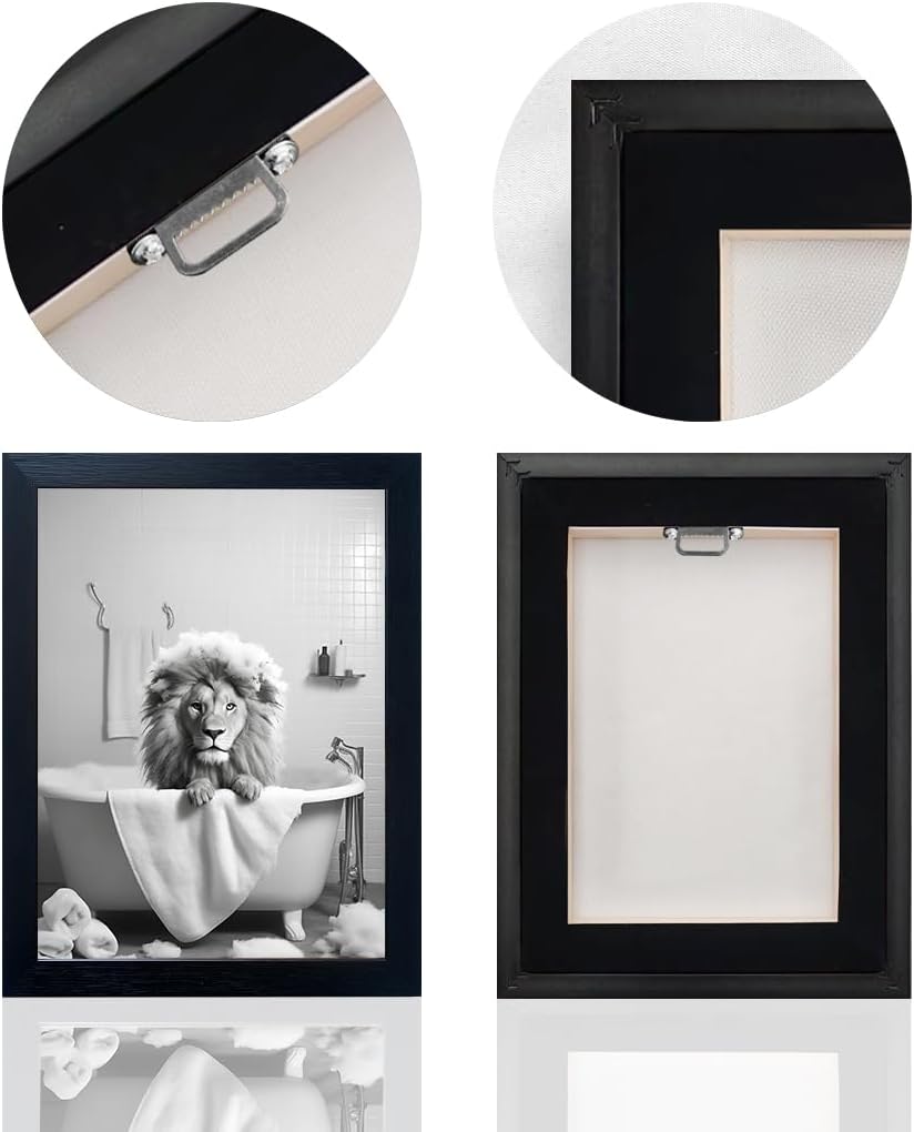 Regine Switzerland Black and White Lion Canvas Wall Art - Funny Animal Print for Bathroom Decor