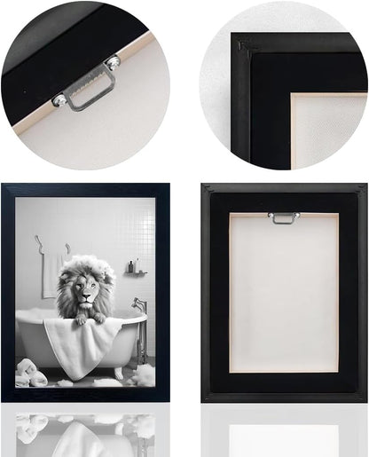Regine Switzerland Black and White Lion Canvas Wall Art - Funny Animal Print for Bathroom Decor