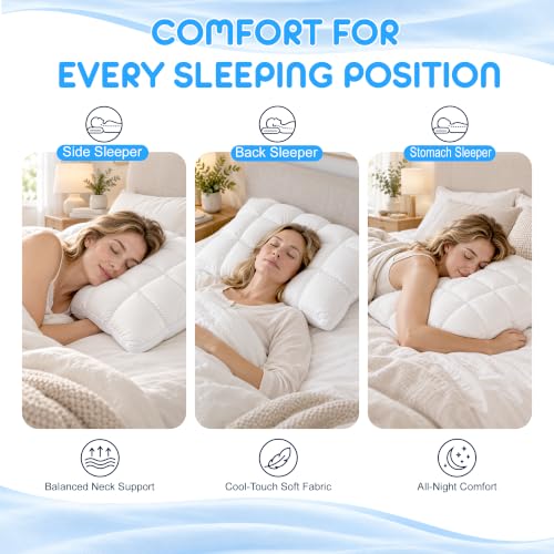 Cooling Cover Fluffy Pillow with Sleep-Enhancing Comfort - White