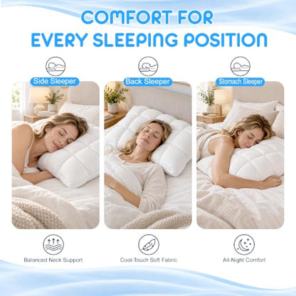 Cooling Cover Fluffy Pillow with Sleep-Enhancing Comfort - White