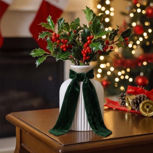 Green Velvet Christmas Wreath Sash Set - 4 Pcs Holiday Decor