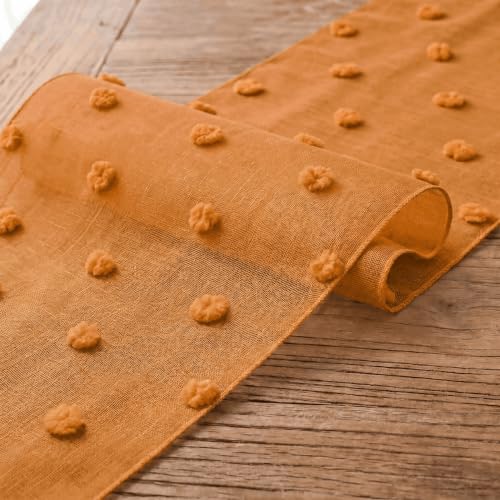 12x120 Inch Caramel Pom Pom Tulle Table Runner for Fall Thanksgiving Home Decor