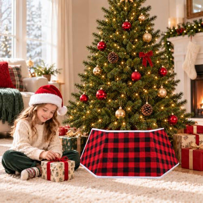 EverMerry Christmas Tree Collar - Foldable 26 Inch Red & Black Plaid Tree Stand Cover