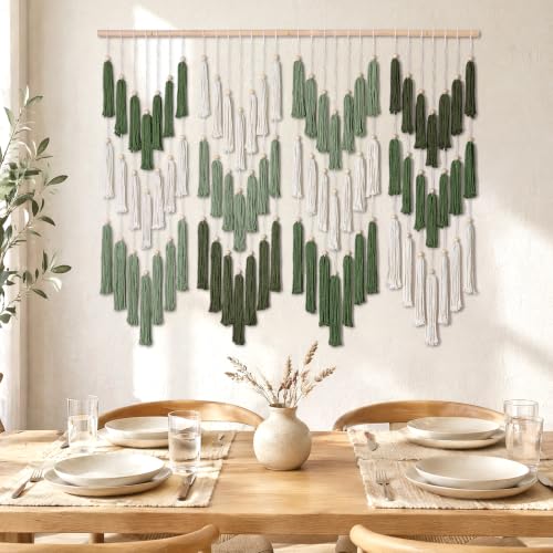 Large Green Dip-Dyed Bohemian Macrame Wall Hanging Tapestry - Handmade Home Decor