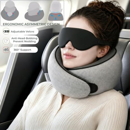 Travel Neck Pillow Memory Foam Support - Light Gray, Ergonomic Design