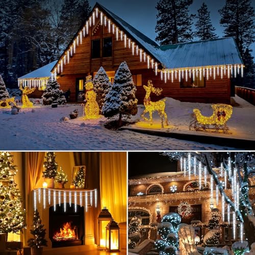 Brightown 30ft LED Icicle Christmas Lights with Remote - Cool White, 30 Tubes