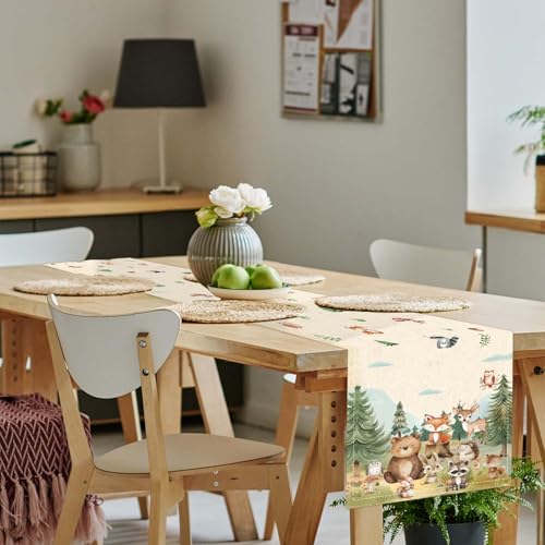Woodland Animal Table Runner 13x72 Inches for Birthday Parties & Home Decor