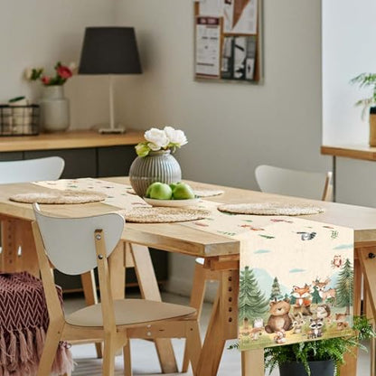 Woodland Animal Table Runner 13x72 Inches for Birthday Parties & Home Decor