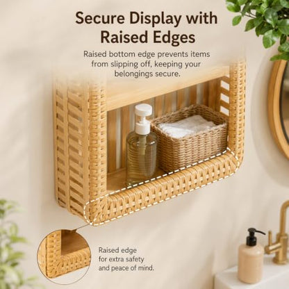 3-Tier Hand-Woven Bamboo Wall Shelf with Arch Frame - Rustic Wall Mount Organizer