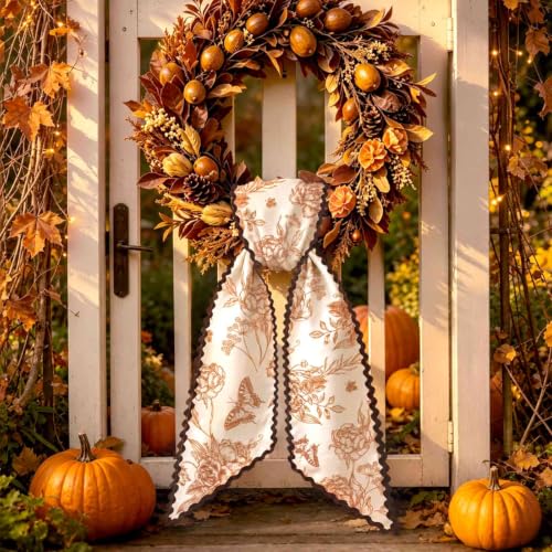 Fall Floral Wreath Sash for Front Door Decor Butterfly & Flower Design
