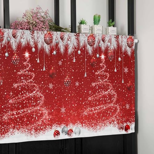 Christmas Valance Curtain 54x18 in Red Sparkle Ornaments - Rod Pocket Privacy Window Panel (Variation: Red / 54"W x 18"L)