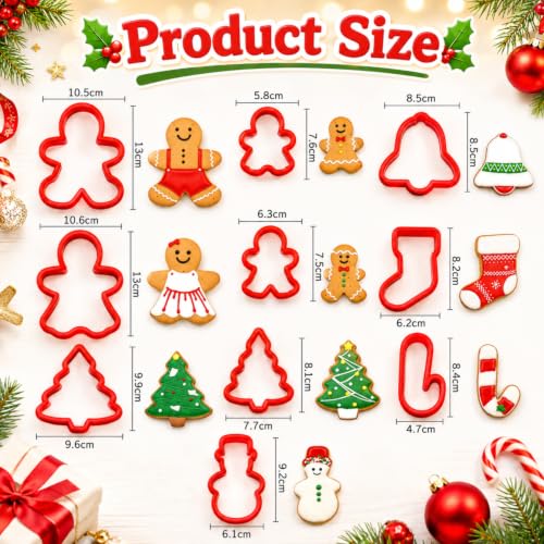 Christmas Cookie Cutter Set - 10 Piece Plastic Baking Shapes for Cookies & Fondant