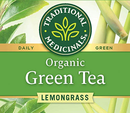 Traditional Medicinals Organic Green Tea Lemongrass Herbal Tea, Health Support, (Pack of 2) - 32 Tea Bags Total