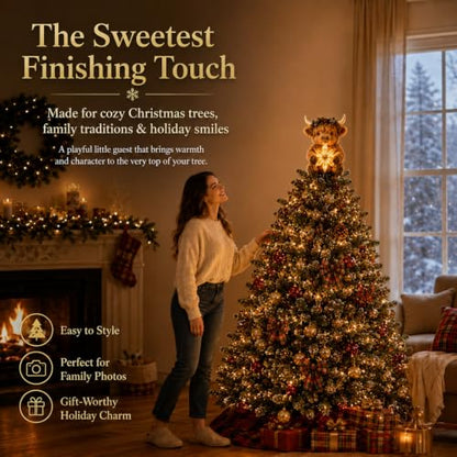 Baby Highland Cow Glowing Star Tree Topper - Lighted Christmas Decor 1PC