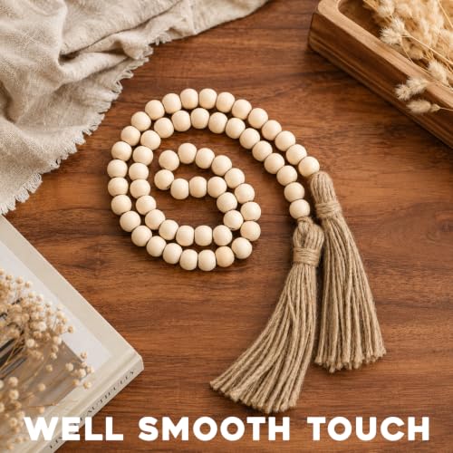 Farmhouse Wood Bead Garland with Tassels - Rustic Home Decor, 35 Inches