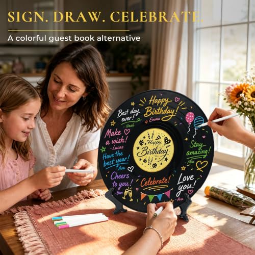 Vienrose Vinyl Record Guest Book Alternative - Black, 11.8 Inch Birthday Keepsake