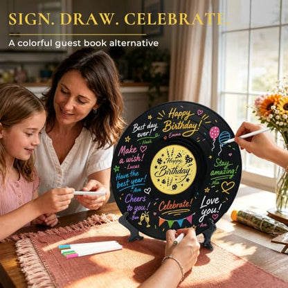 Vienrose Vinyl Record Guest Book Alternative - Black, 11.8 Inch Birthday Keepsake