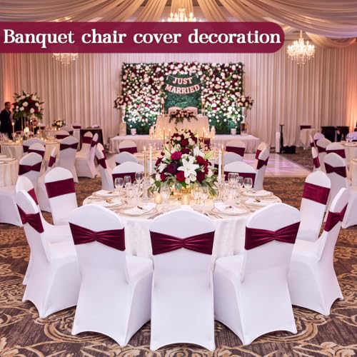 50 Pcs Red Spandex Wedding Chair Sashes with Bow - Elegant Party Decor