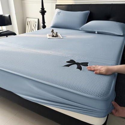 Cooling Mattress Protector Queen Blue 90x190cm Fitted Sheet Bed Cover