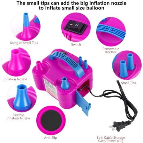 Pink Electric Balloon Pump with Dual Nozzle & Tying Tools - Portable Party Decor