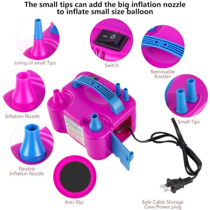 Pink Electric Balloon Pump with Dual Nozzle & Tying Tools - Portable Party Decor