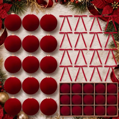 Christmas Velvet Ornament Set - Burgundy with 15 Tree Balls & 36 Bows