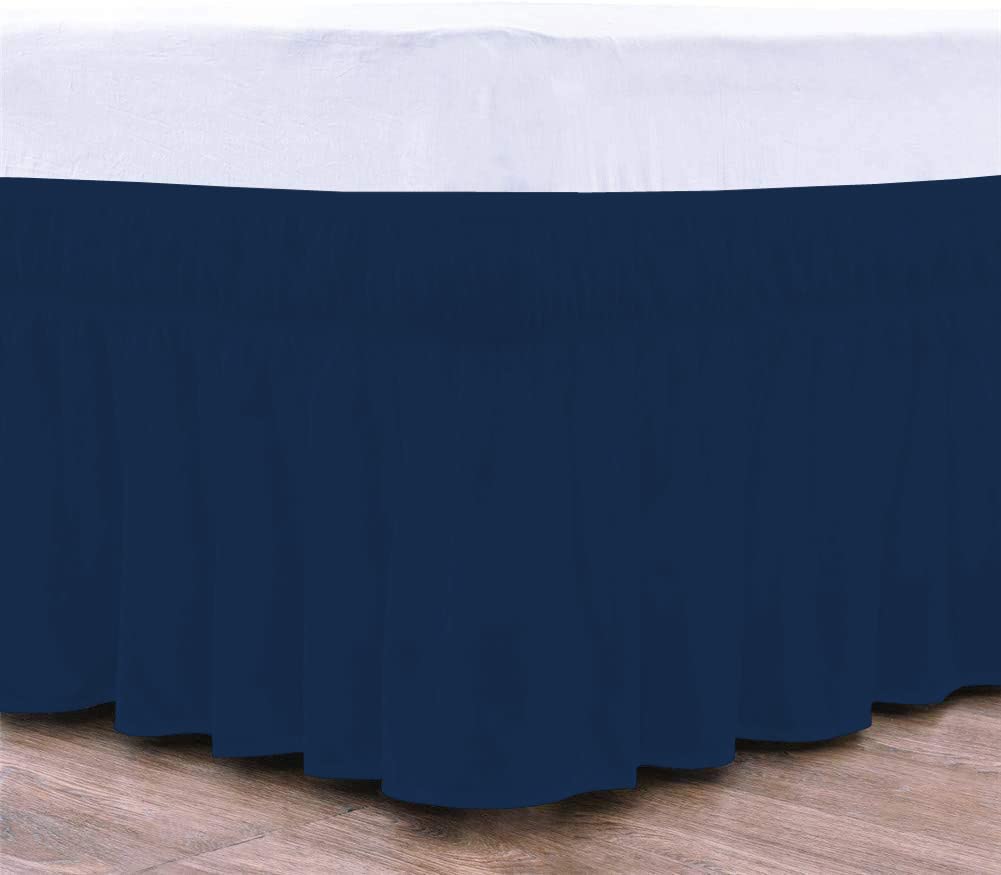 Wrap Around Bed Skirt, Luxurious 100% Egyptian Cotton 800 Thread Count 1 Pcs Bed Skirt, 15" Inch Drop - Queen Size (60" X 80") Inch, Navy Blue Solid