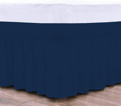 Wrap Around Bed Skirt, Luxurious 100% Egyptian Cotton 800 Thread Count 1 Pcs Bed Skirt, 18" Inch Drop - Full Size (65" X 75") Inch, Navy Blue Solid