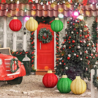 Outdoor Christmas Ornament Balls Set - Glitter Red, Green, Gold, 12 Inches, 3 Pack