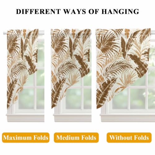 Brown Leaves Swag Curtains Set - Sepia, Bronze, Tan, Sand - 36x36 Inches, Pack of 2