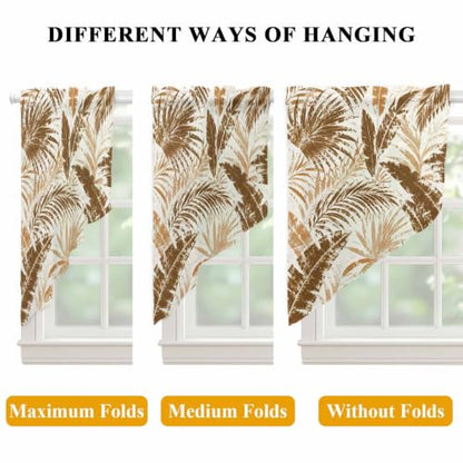 Brown Leaves Swag Curtains Set - Sepia, Bronze, Tan, Sand - 36x36 Inches, Pack of 2